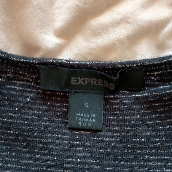 Vintage 2000s Express Y2K Black Glitter Stripe Top Mall Goth Whimsigoth - Picture 2 of 6